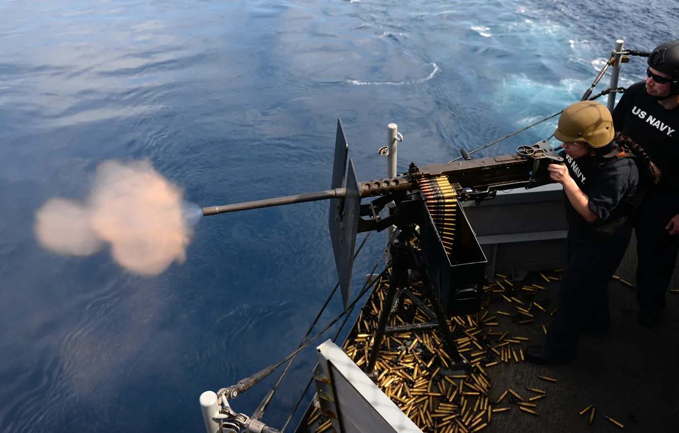 Фото обои оружие, стрельба, U.S. Marines, USS Boxer (LHD 4), 50-caliber machine gun