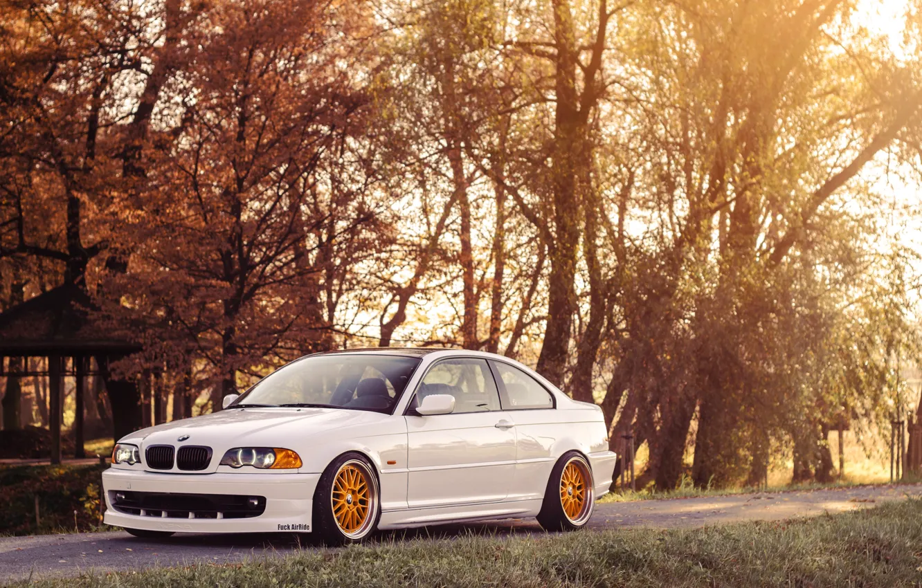 Фото обои BMW, Белая, БМВ, COUPE, White, E46, Купе, Stance