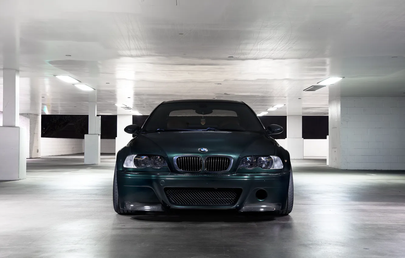 Фото обои BMW, E46, Parking, M3, Front view, Dark green