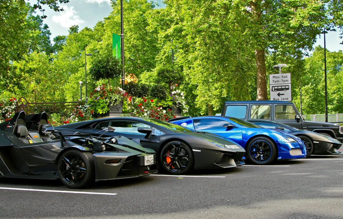 Фото обои суперкар, спорткар, гелик, Lamborghini Aventador, Lamborghini Aventador LP700-4, Bugatti Veyron Centenaire, Mercedes-Benz G55 AMG, KTM …