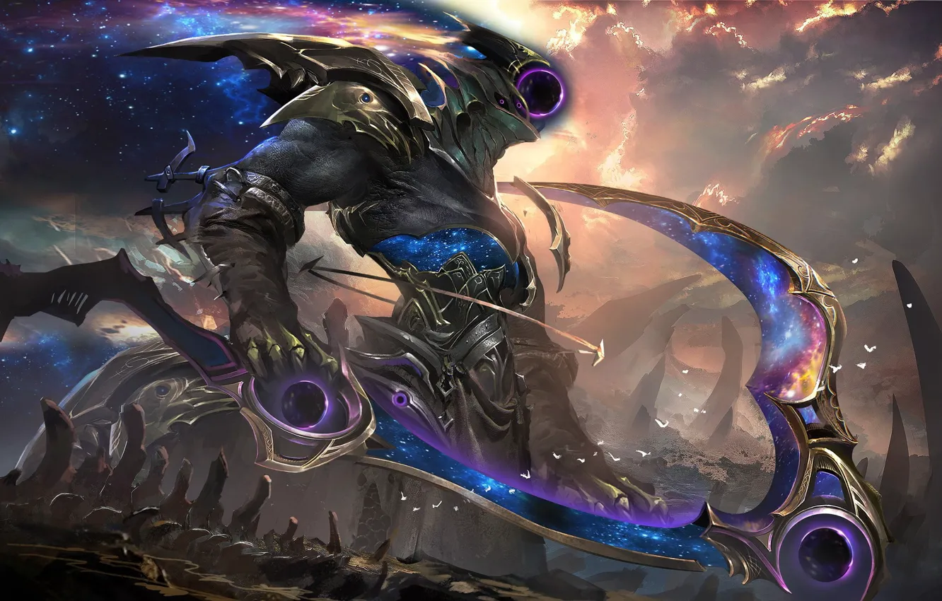Фото обои космос, League of Legends, коса, существо
