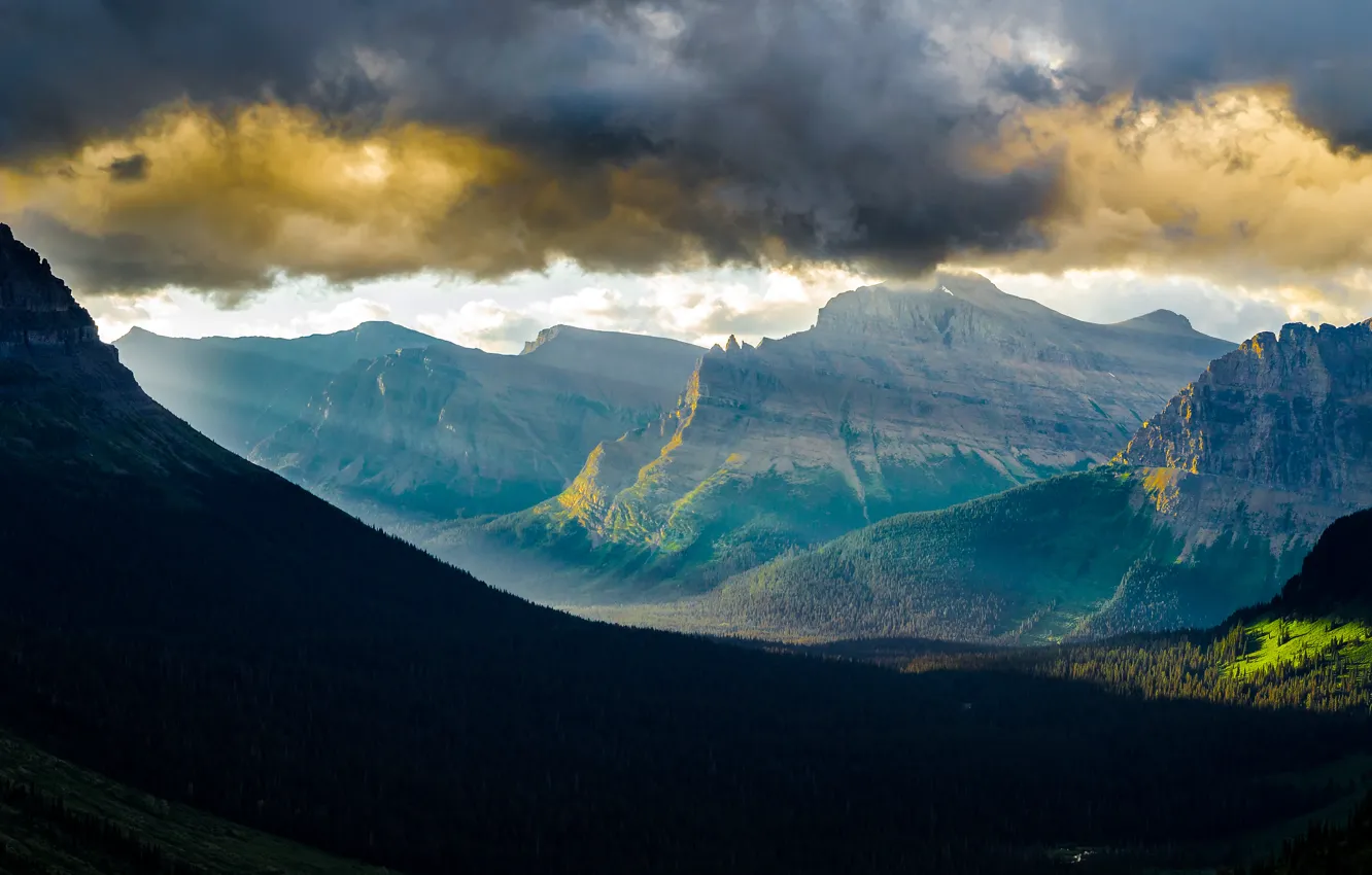 Фото обои небо, облака, горы, USA, США, Glacier National Park, Национальный парк Ледник, state Montana