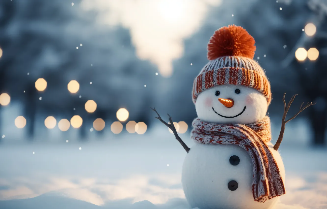 Фото обои зима, снег, Рождество, Новый год, снеговик, Christmas, winter, snow