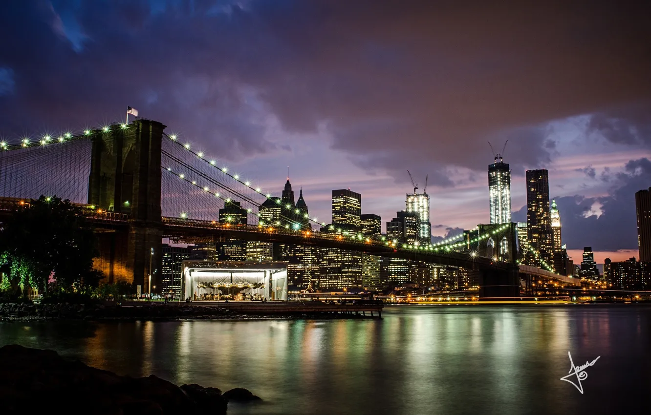 Фото обои Бруклинский мост, Манхэттен, Manhattan, Brooklyn Bridge