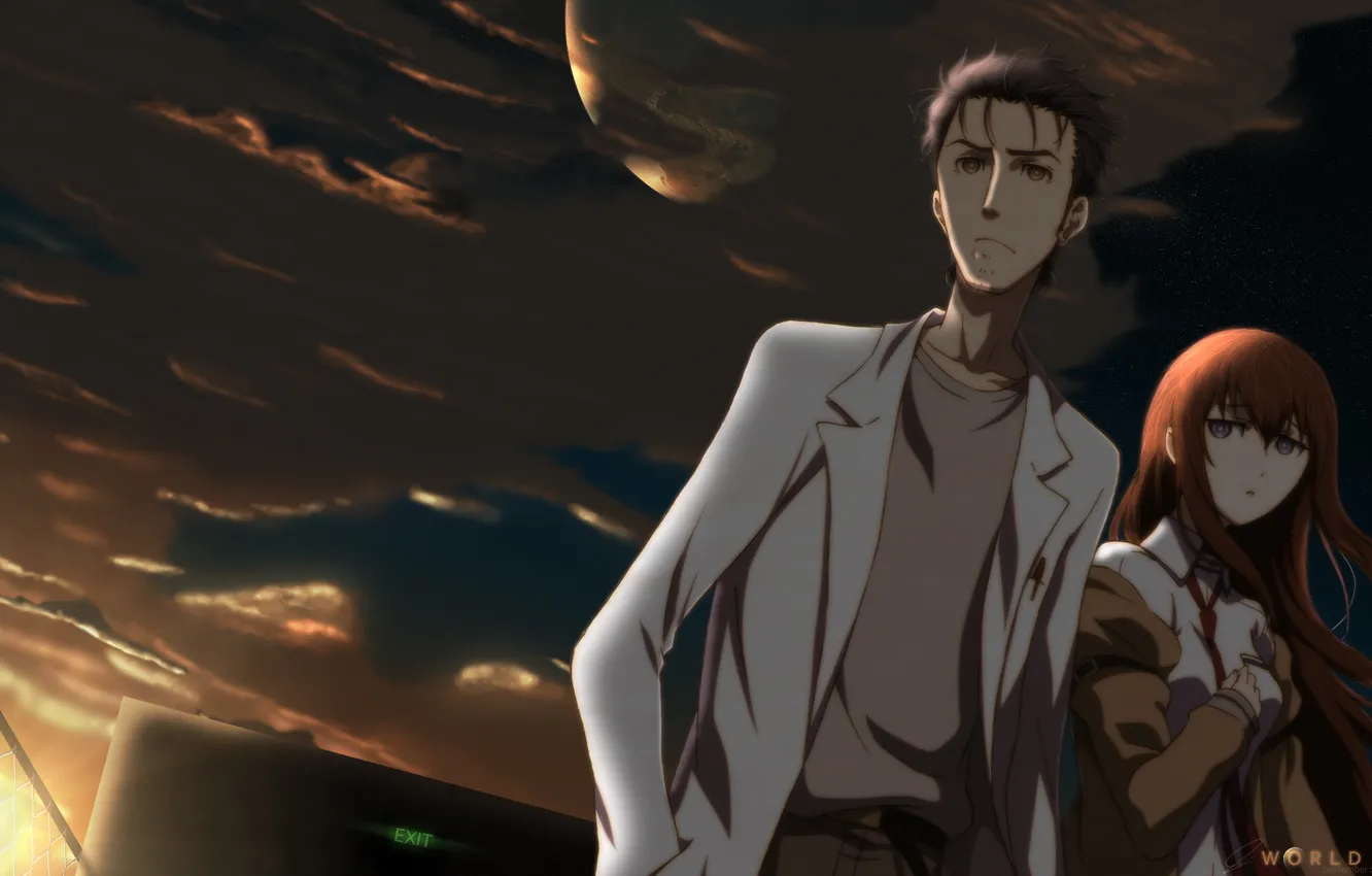 Фото обои steins gate, makise kurisu, врата штейна, rintaru okabe