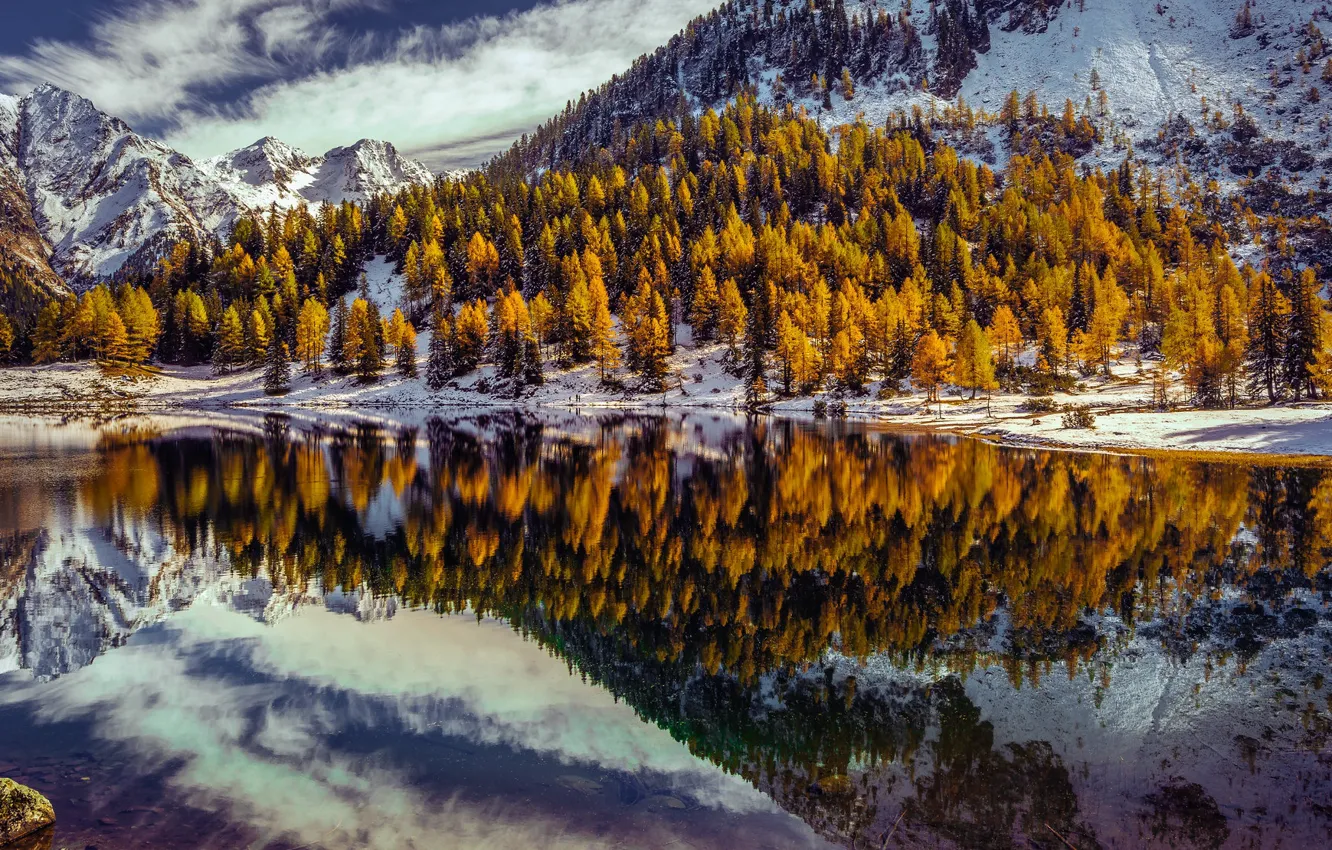 Фото обои деревья, горы, озеро, отражение, Австрия, Альпы, Austria, Alps