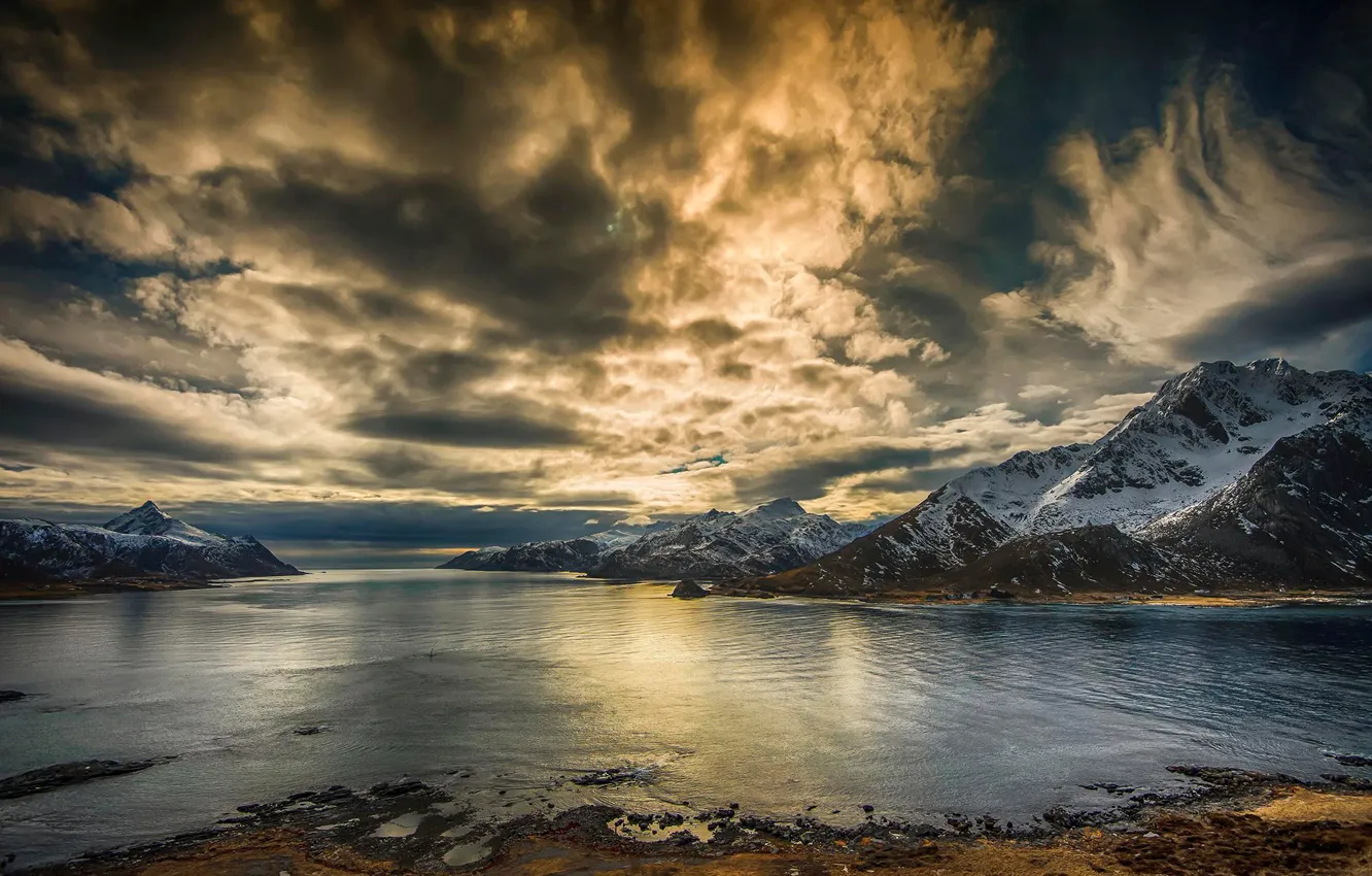 Фото обои горы, Норвегия, Lofoten Islands