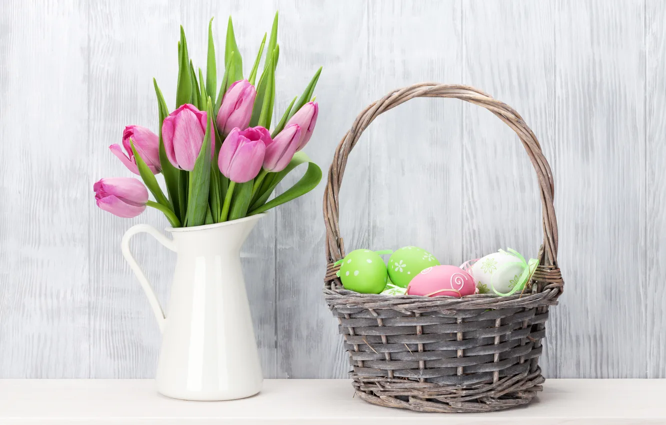 Фото обои цветы, яйца, весна, colorful, Пасха, happy, wood, pink