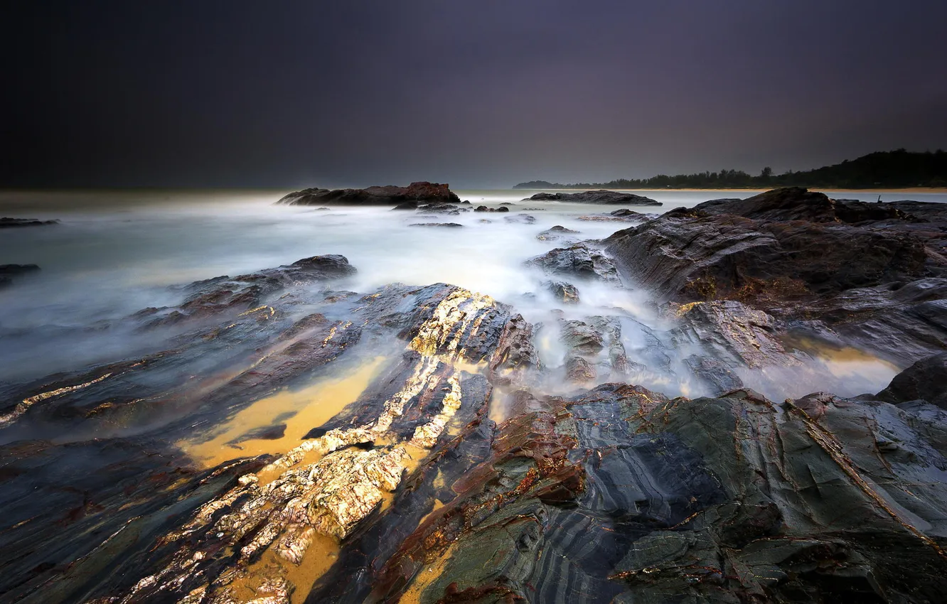 Фото обои шторм, океан, скалы, побережье