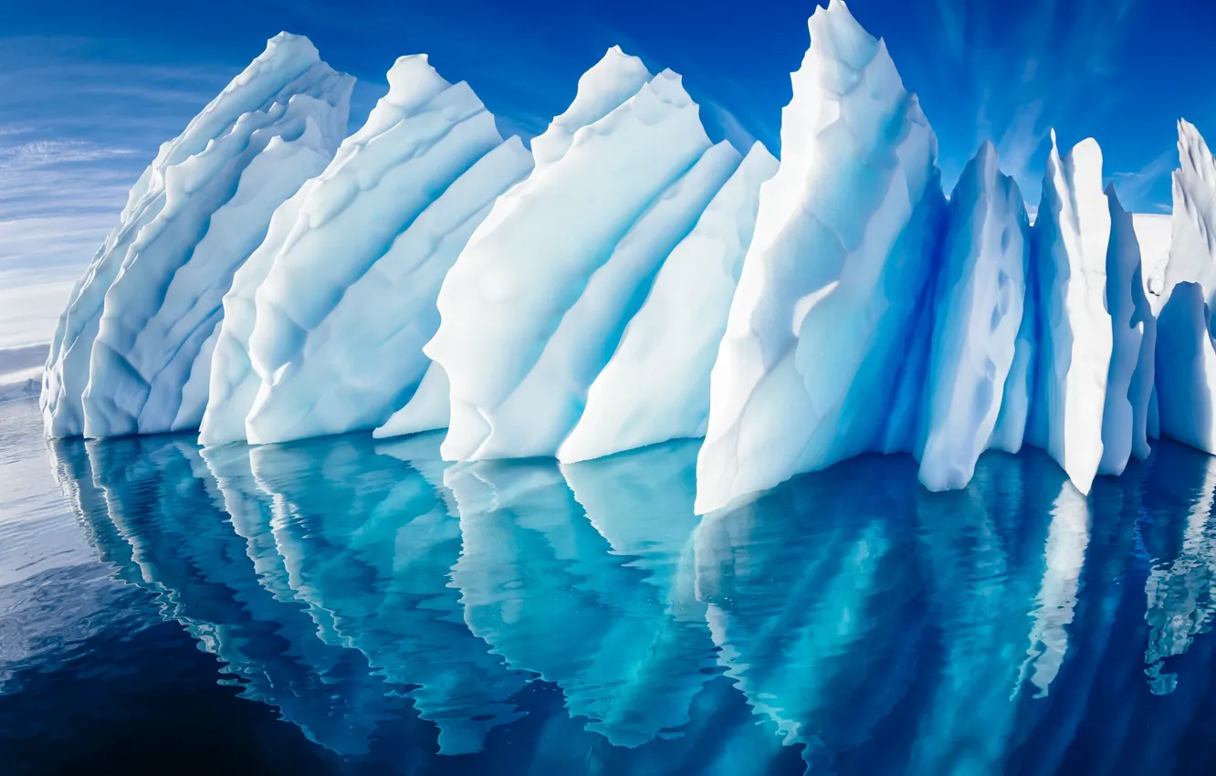 Фото обои море, небо, отражение, океан, лёд, ледник