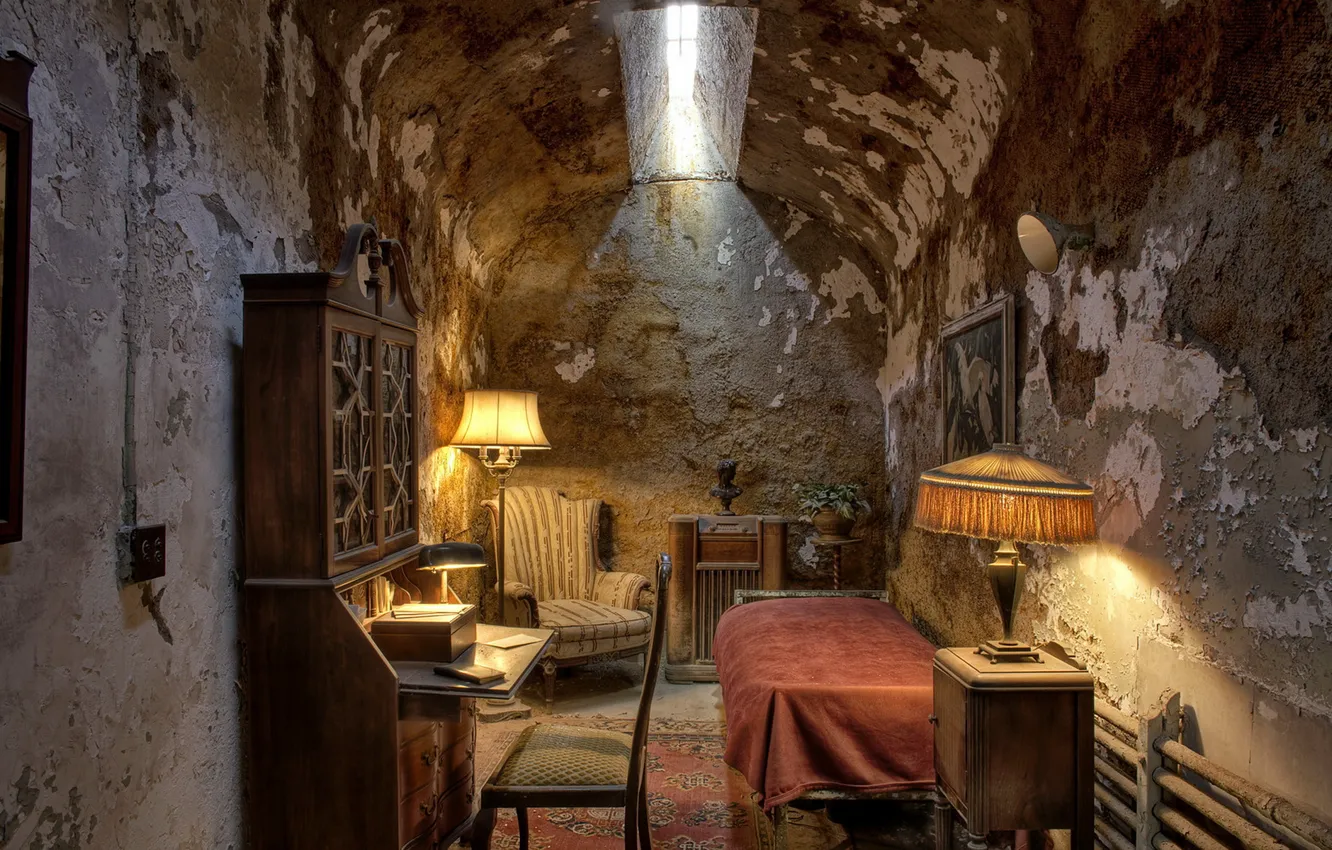 Фото обои фон, интерьер, Al Capone Prison Cell