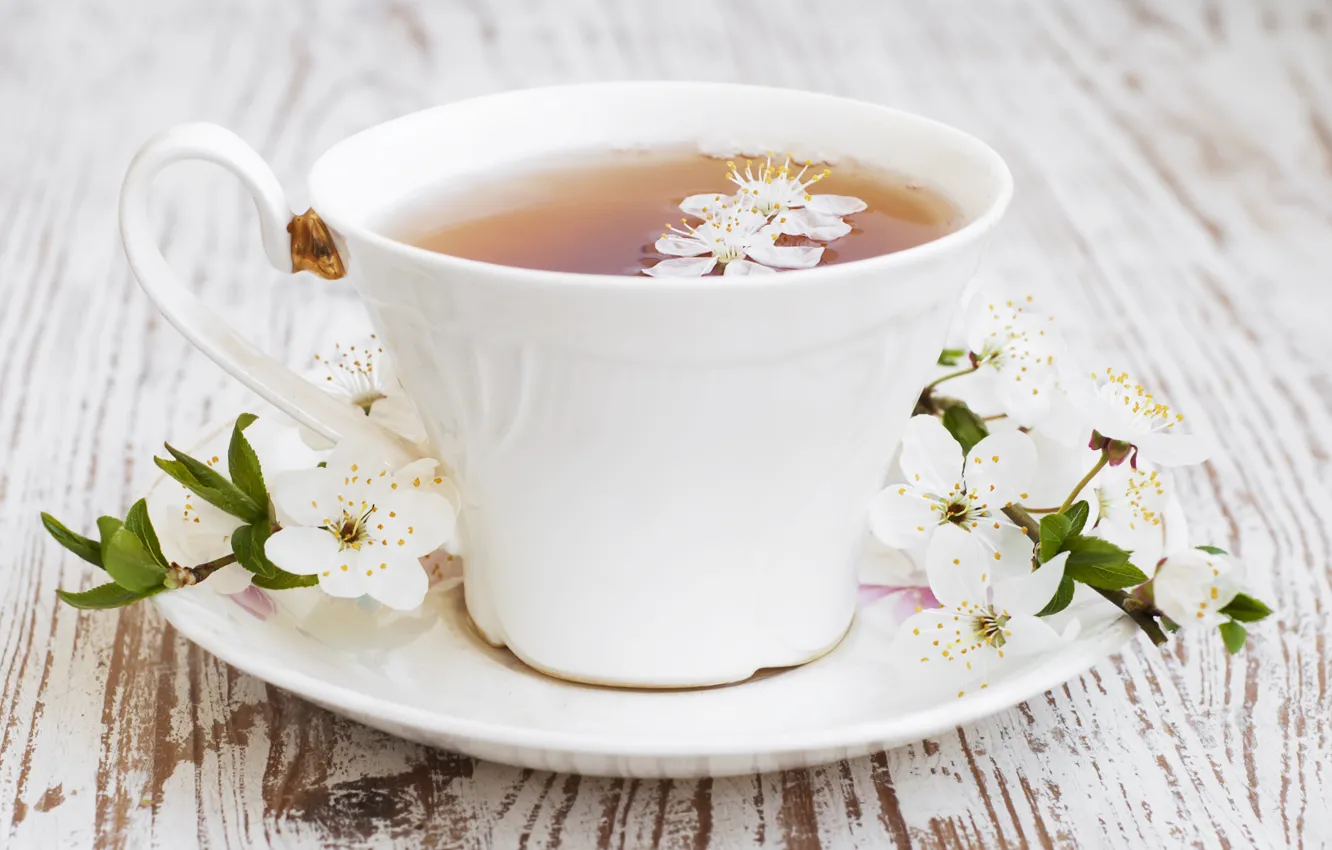 Фото обои веточка, чай, цветочки, листики