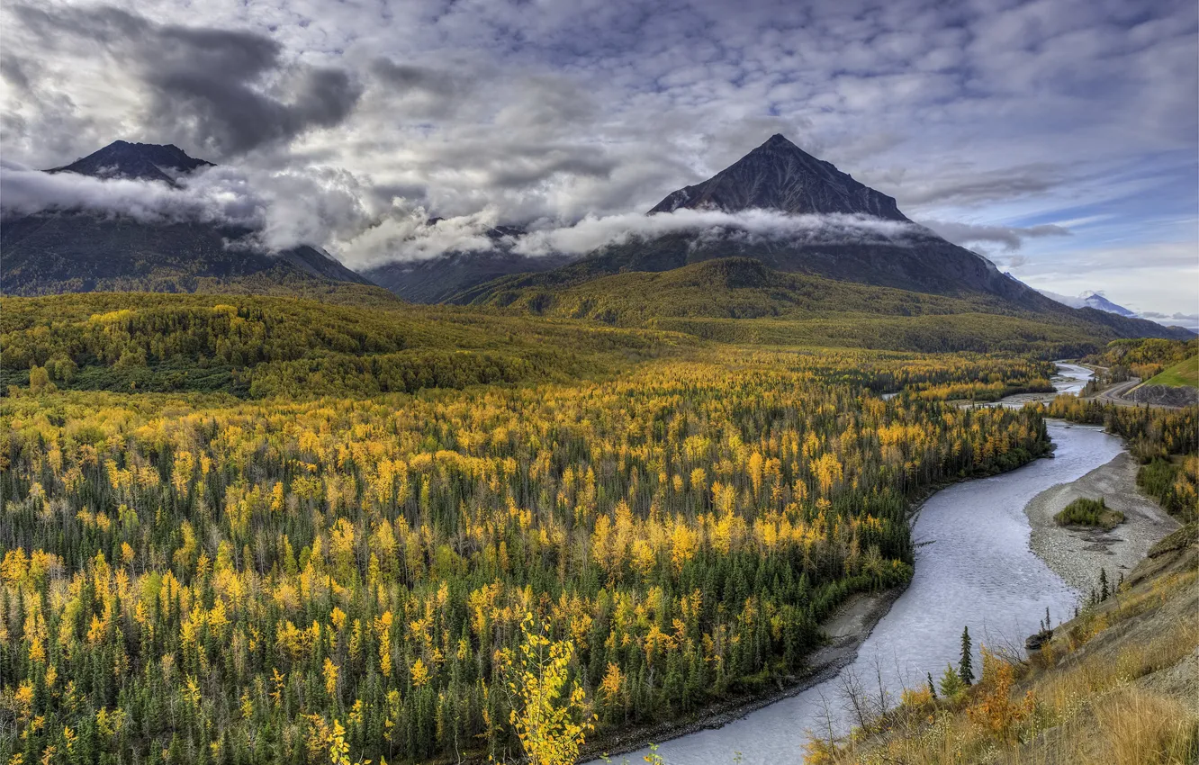 Фото обои Alaska, United States, Matanuska River, Chickaloon, King Mountain