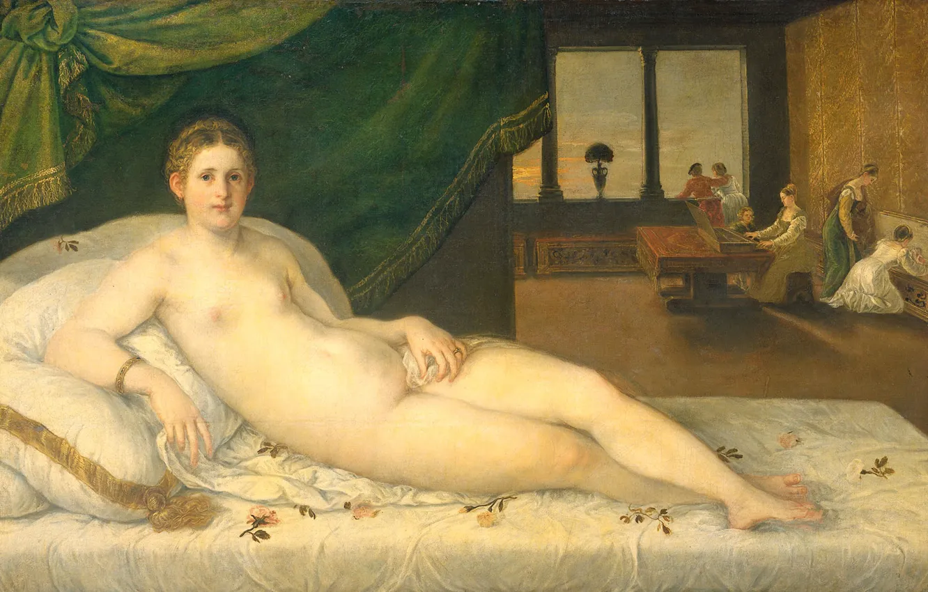 Фото обои эротика, масло, картина, холст, 1565, Лежащая Венера, Ламберт Сустрис, Lambert Sustris