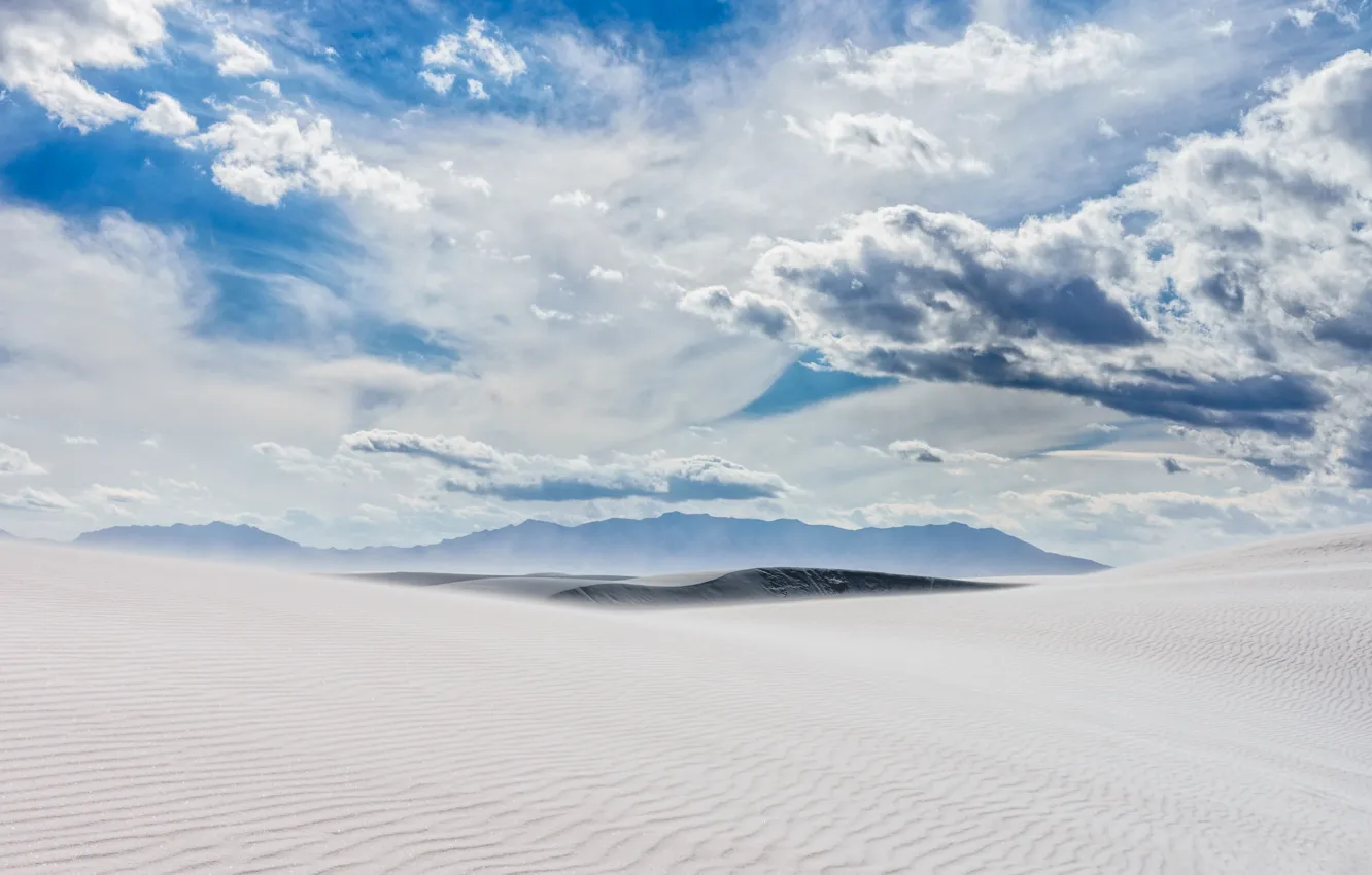 Фото обои облака, пустыня, США, Нью-Мексико, белый песок
