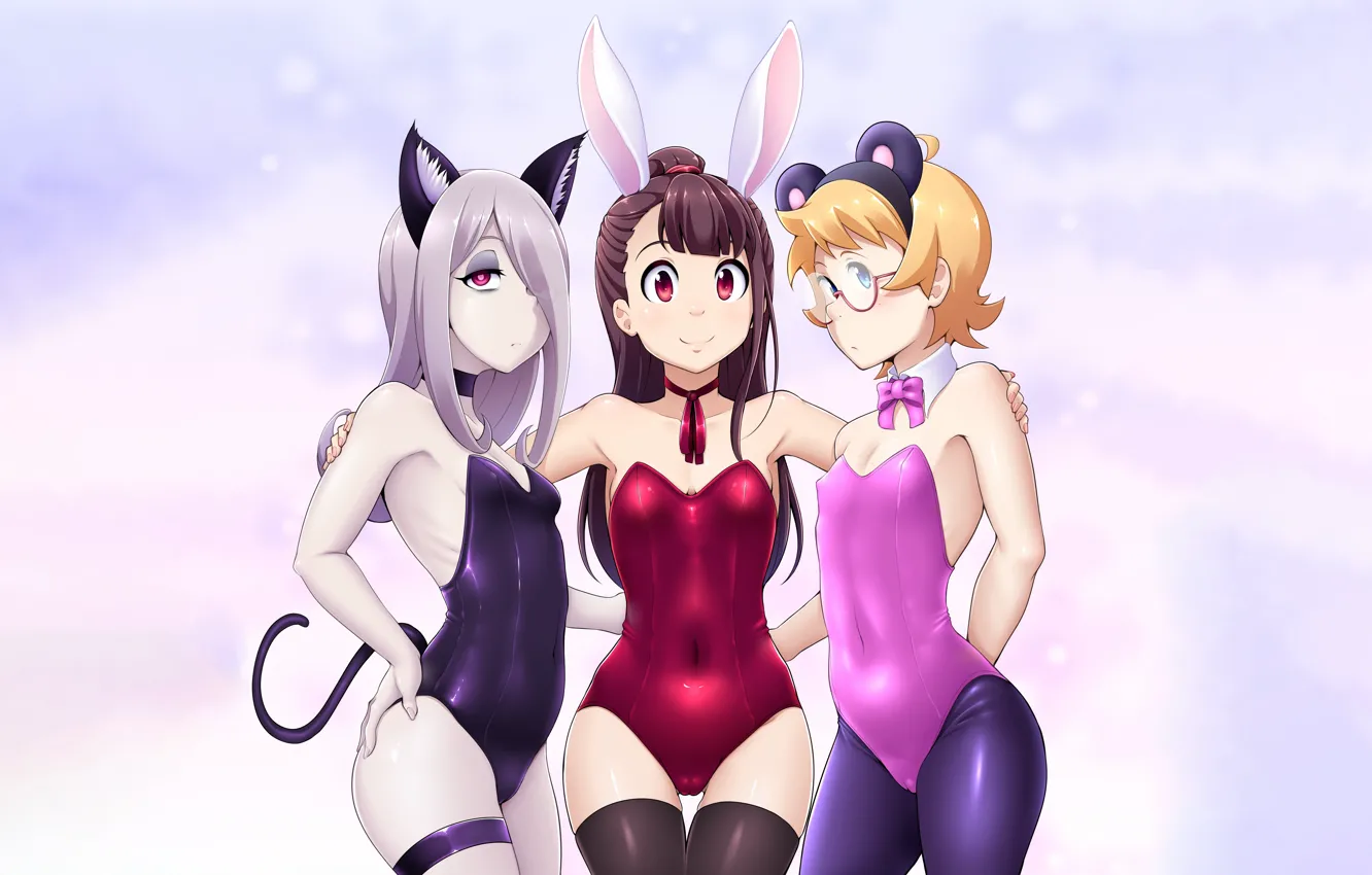 Фото обои sexy, cleavage, thighhighs, long hair, girls, brown hair, boobs, anime