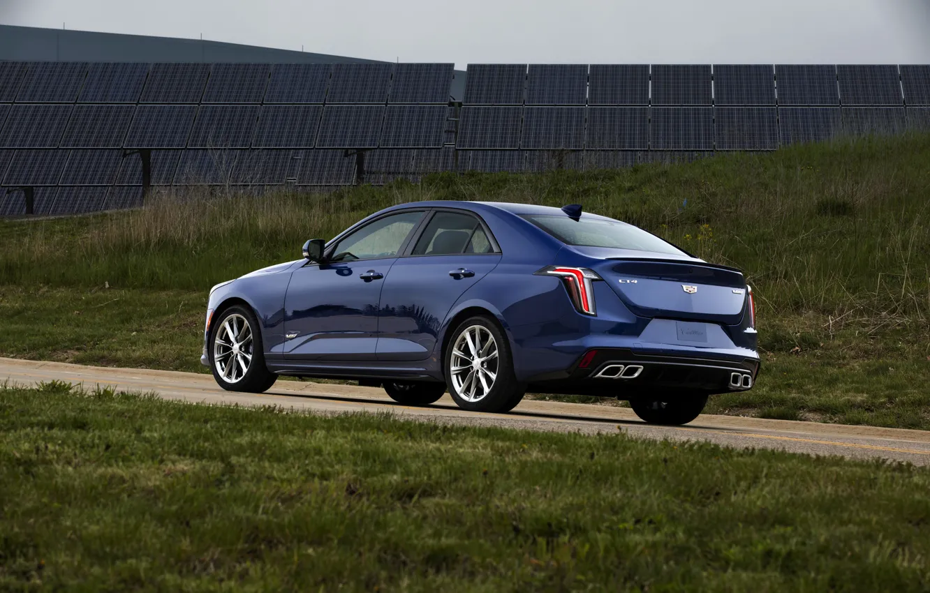 Фото обои синий, Cadillac, седан, четырёхдверный, 2020, CT4-V