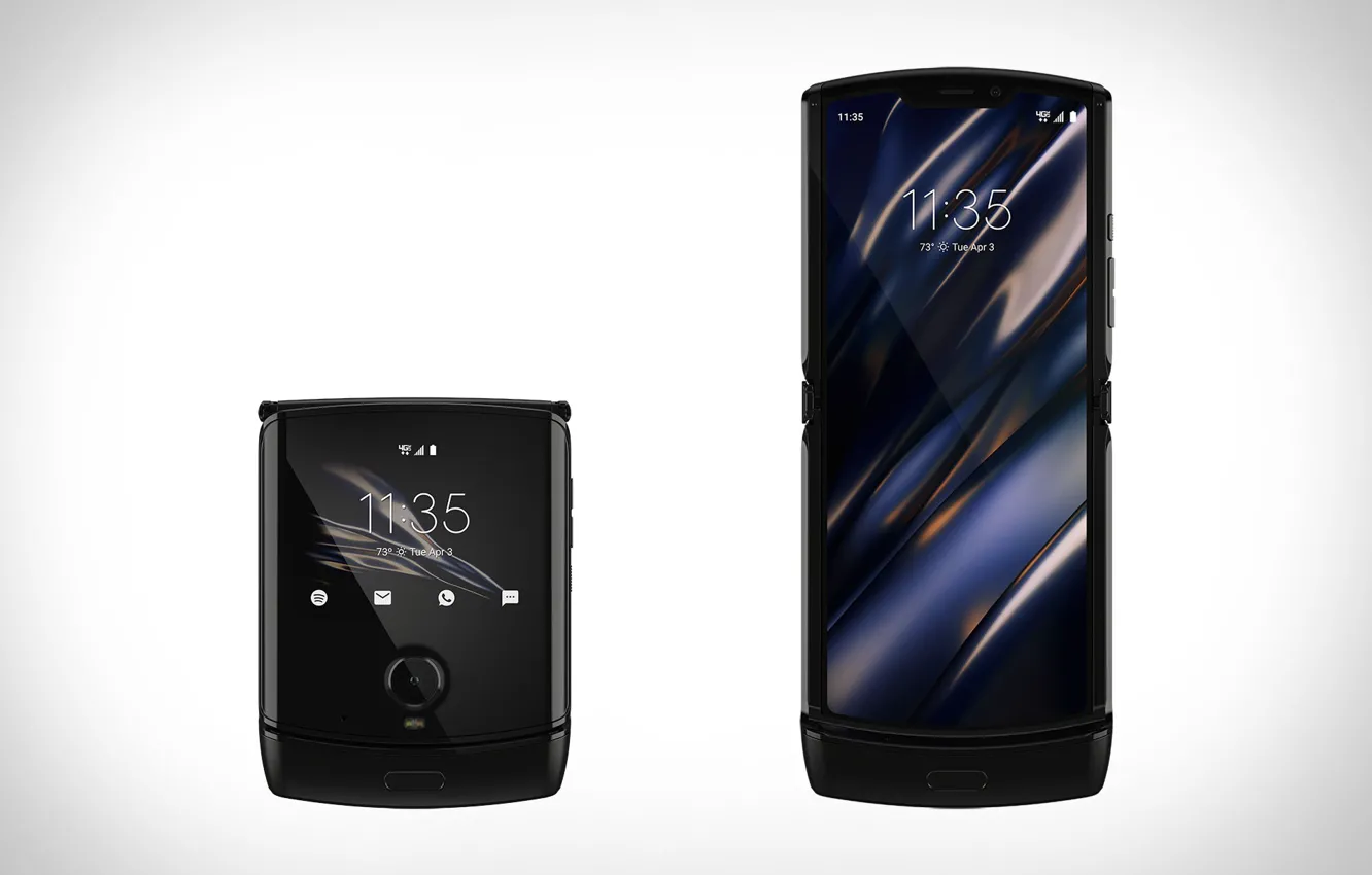 Фото обои черный, смартфон, Motorola, 2020, foldable smartphone, складной смартфон, Моторола, раскладушка с гибким экраном