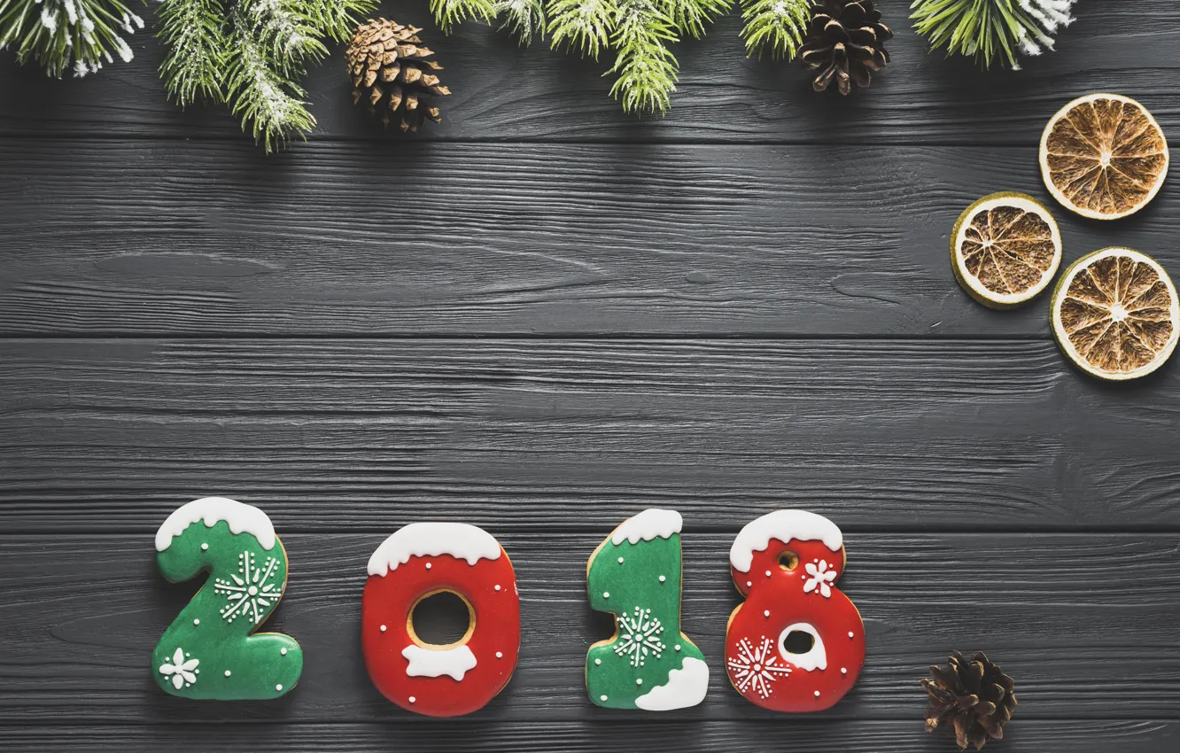 Фото обои новый год, ель, печенье, 2018