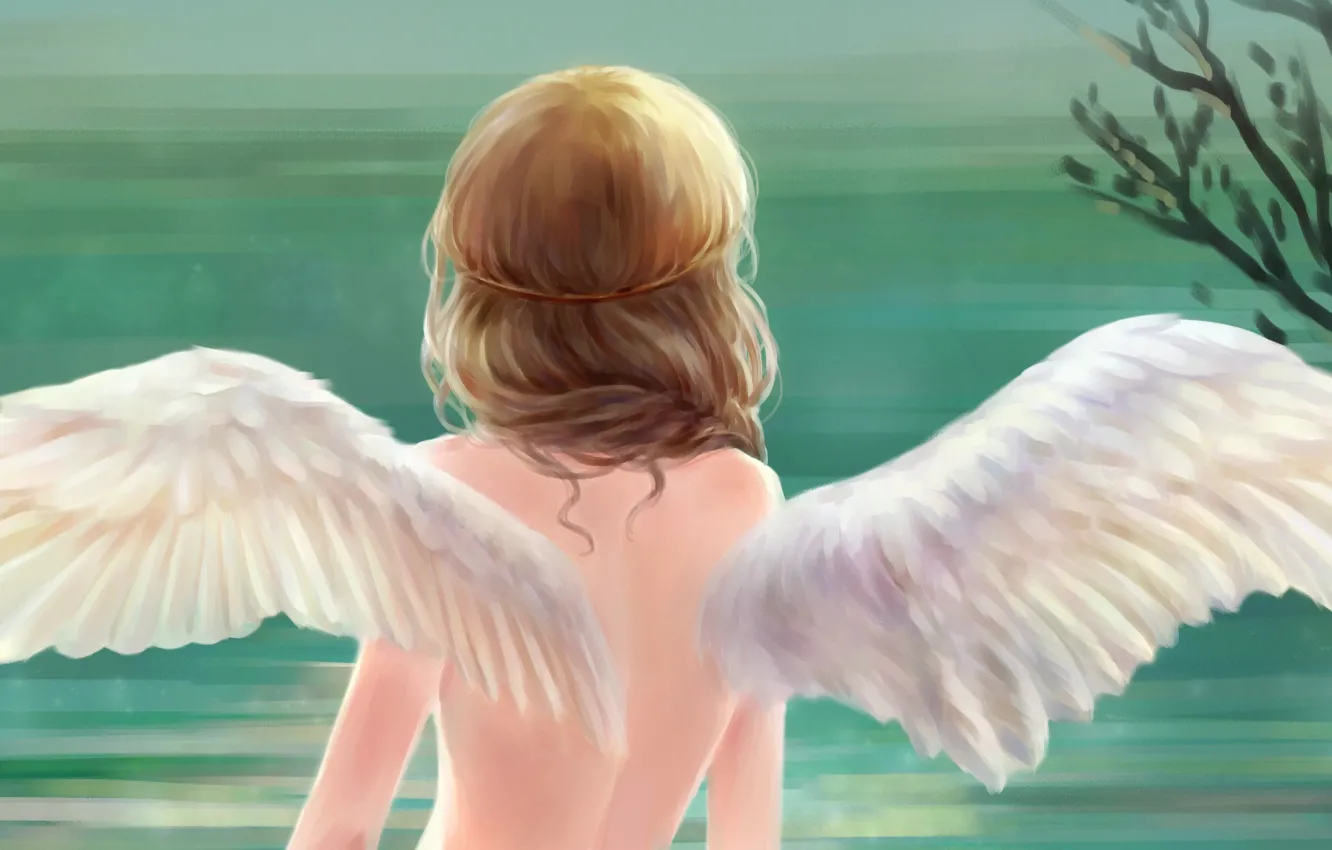 Фото обои девушка, спина, крылья, ангел, арт, pai yu