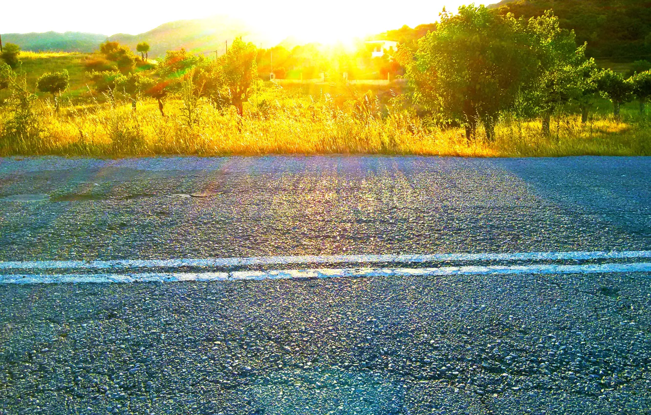 Фото обои road, spring, Greece, sunlight effect