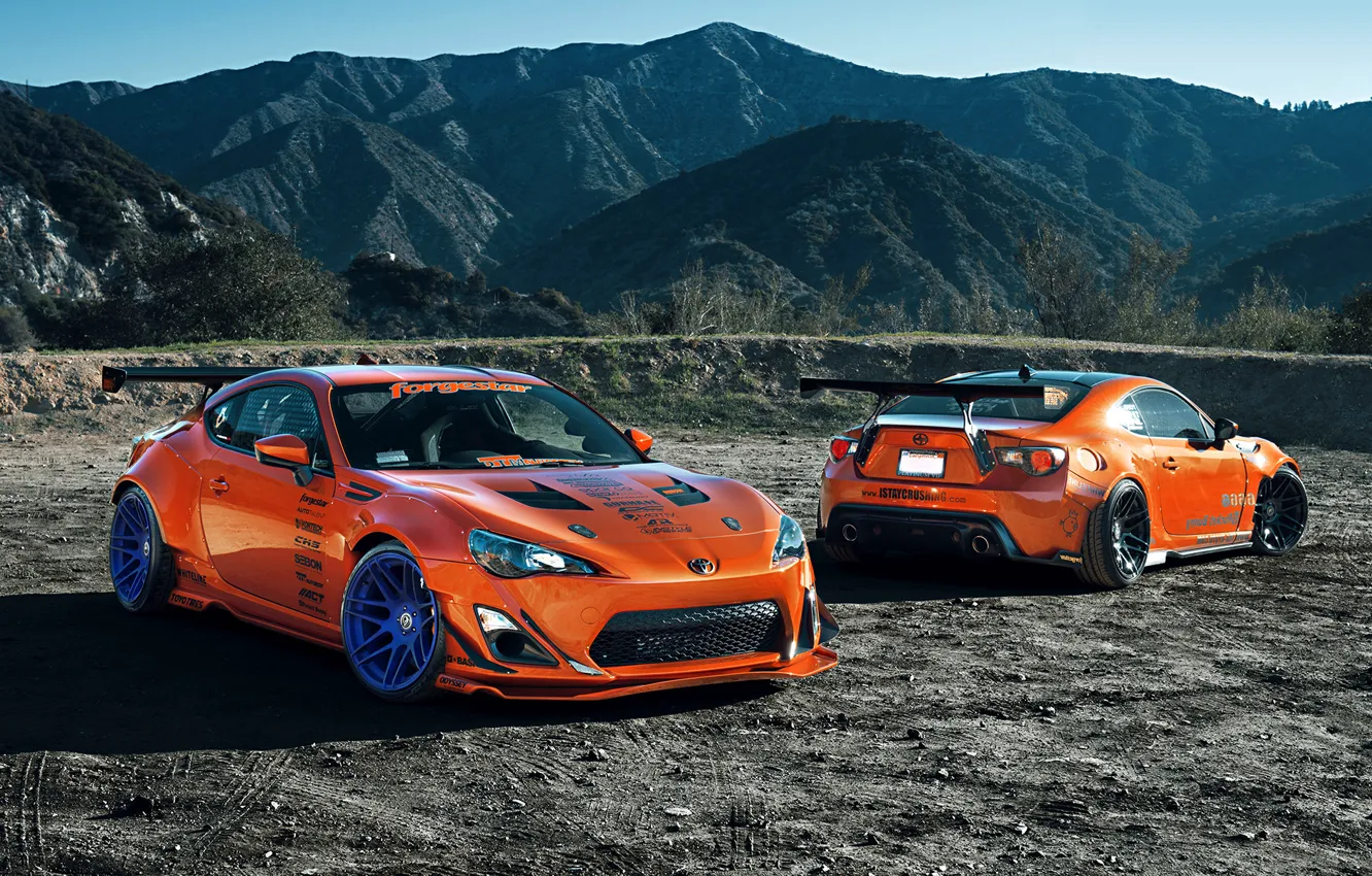 Фото обои Orange, Toyota, Mountain, Style, Tuning, Wheels, Rims, Widebody