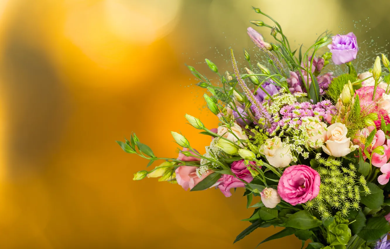 Фото обои фон, розы, букет, бутоны, хризантемы, эустома
