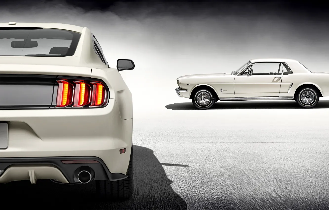 Фото обои Mustang, Ford, 1965, White, 2015, 50 Year Limited Edition