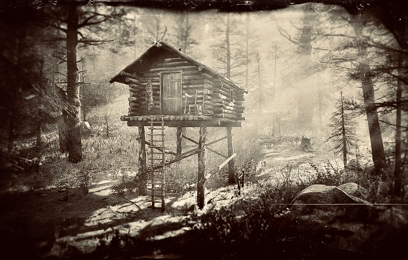 Фото обои HDR, House, Game, Rocks, Trees, UHD, 4K, Red Dead Redemption 2