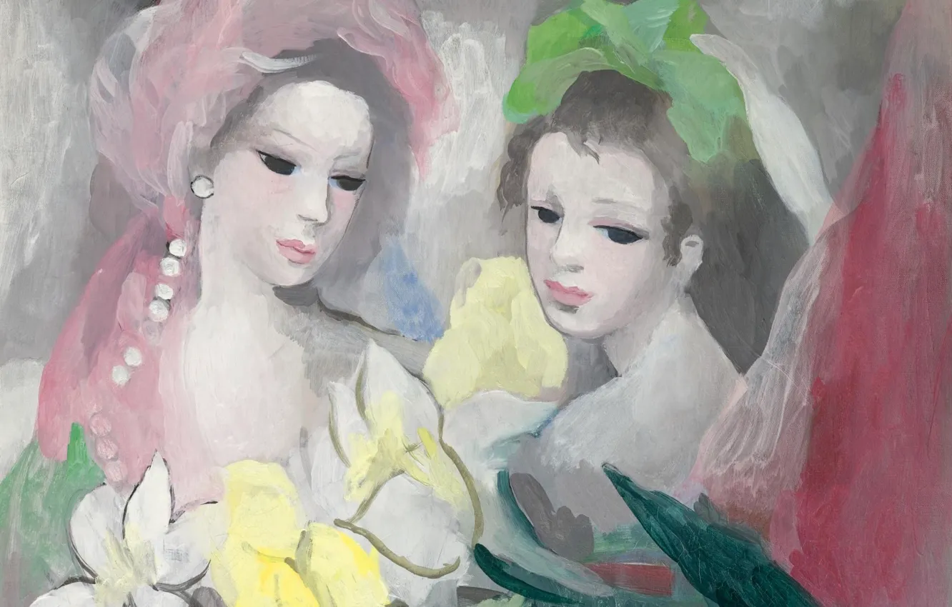 Фото обои Модерн, Marie Laurencin, Две девушки с цветами