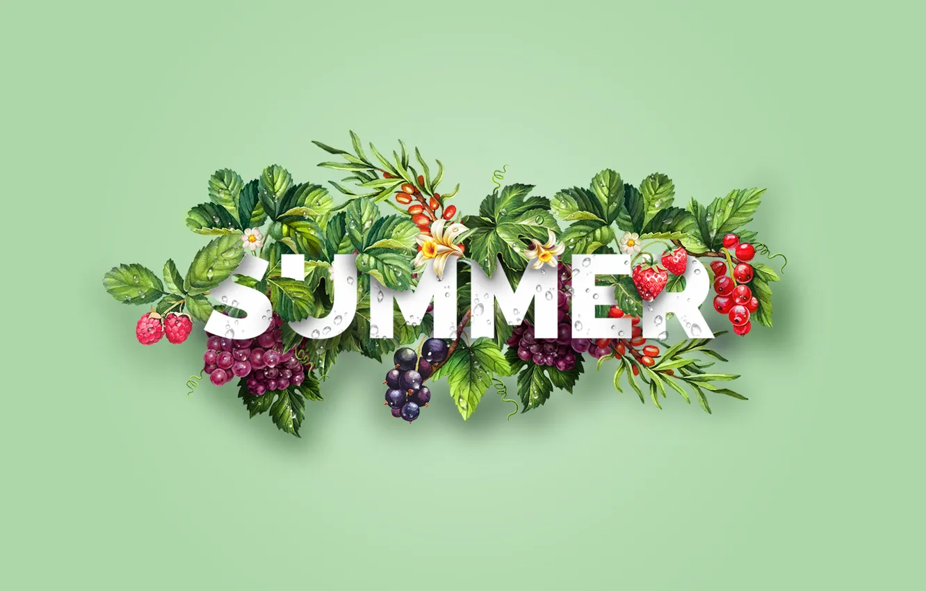 Фото обои лето, ягоды, малина, клубника, виноград, summer, Design, облепиха