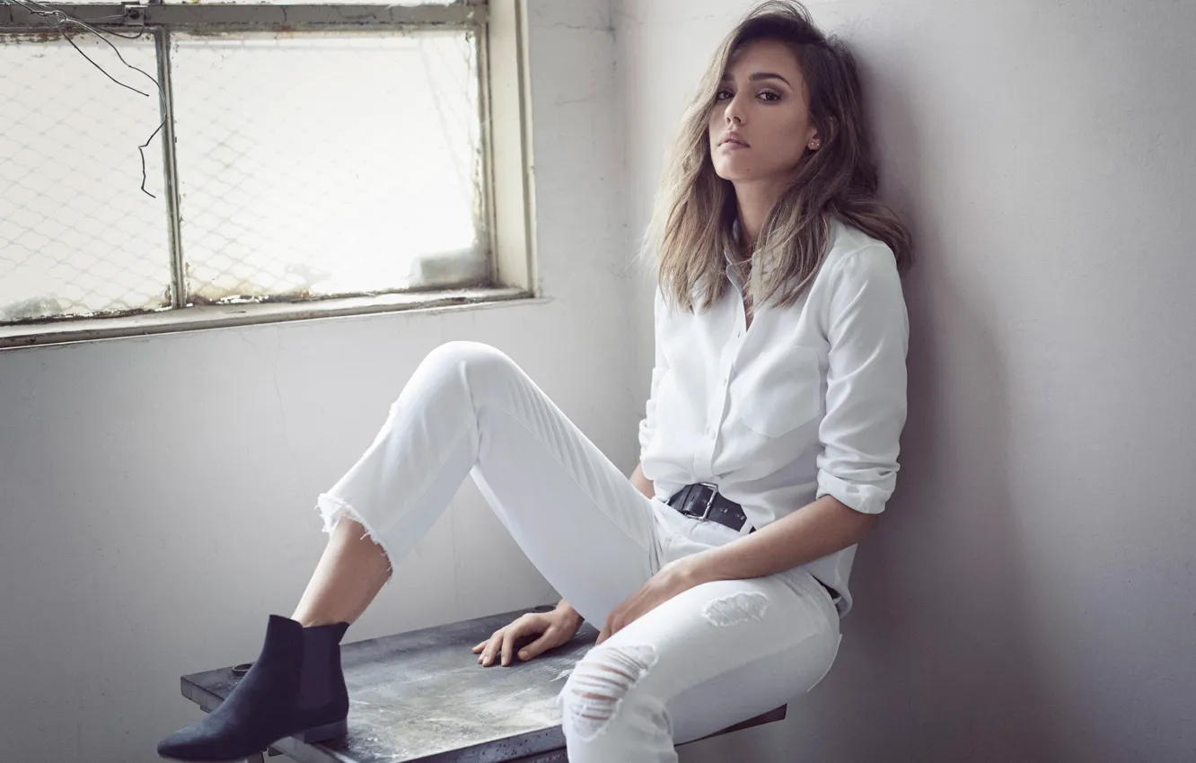 Фото обои взгляд, девушка, женщина, модель, Jessica Alba, актриса, окно, арт