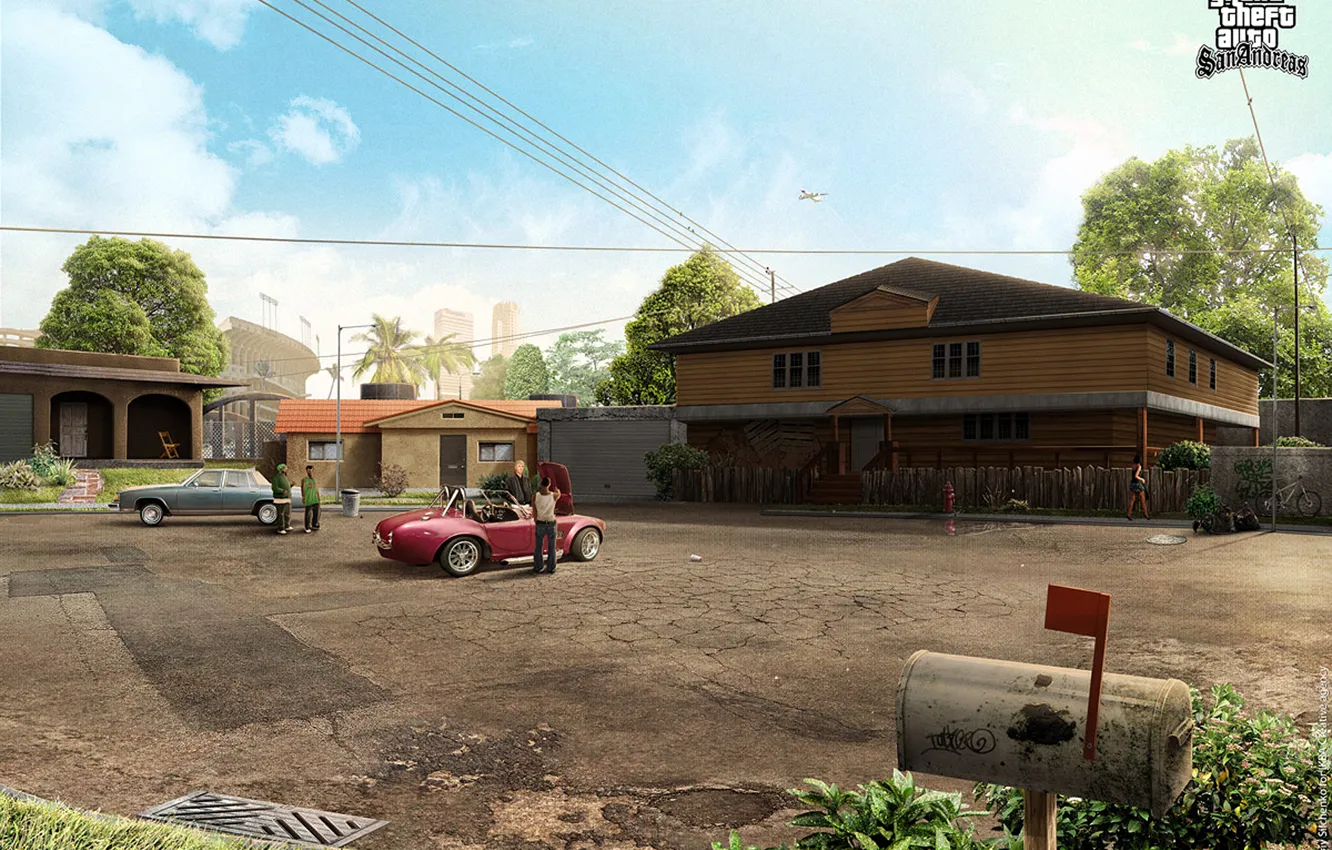 Фото обои gta, Grand Theft Auto, Rockstar Games, San Andreas, Grove Street