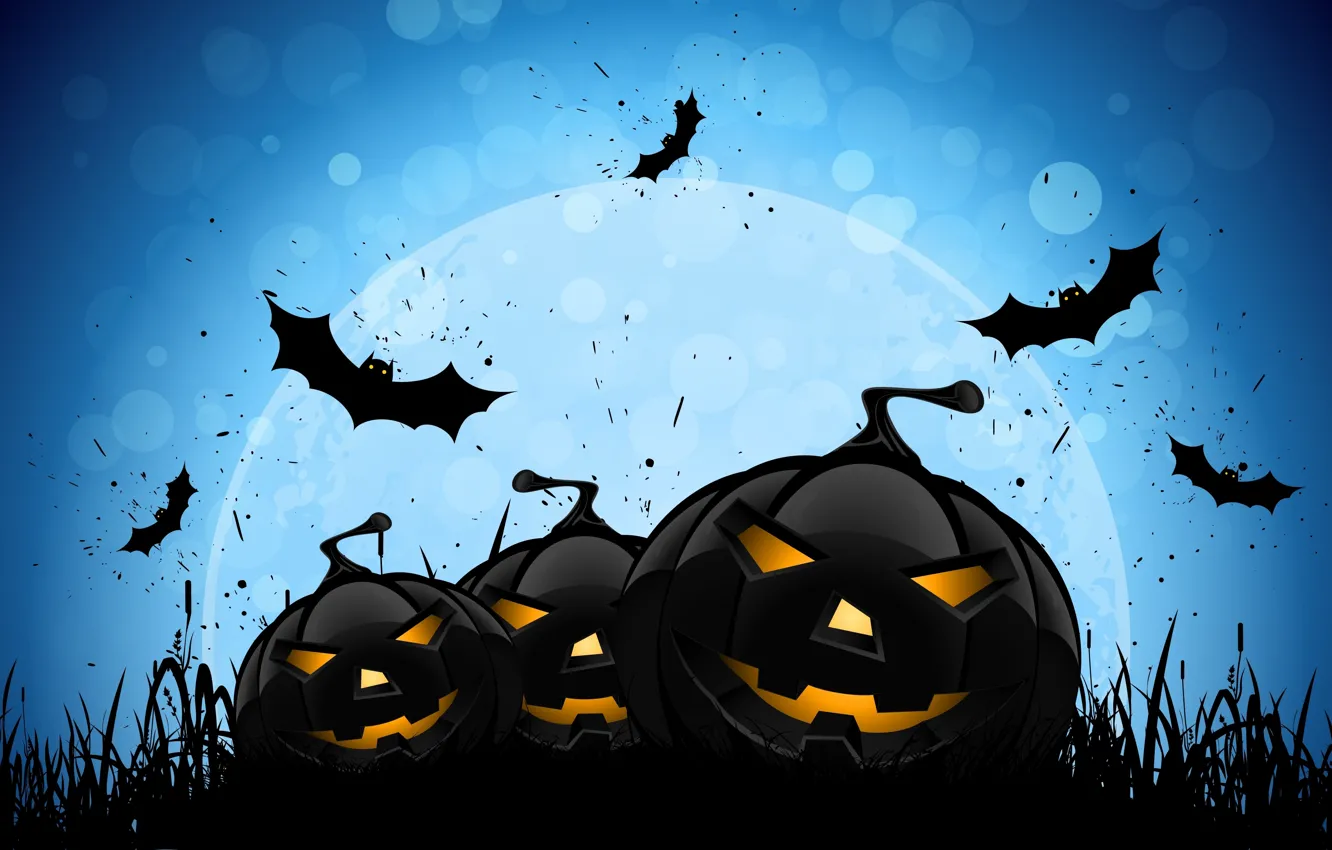Фото обои ужас, horror, Хэллоуин, страшно, halloween, полночь, bats, midnight