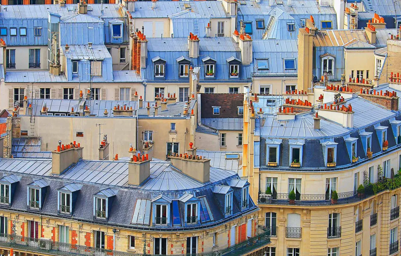 Фото обои Франция, окна, дома, крыши Парижа