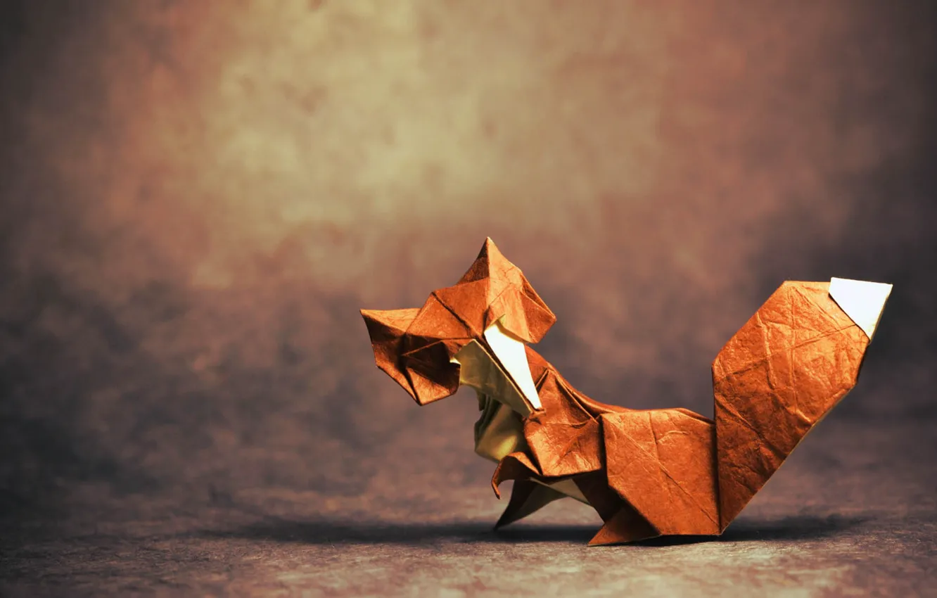 Фото обои тень, лиса, хвост, fox, оригами, tail, origami, looking