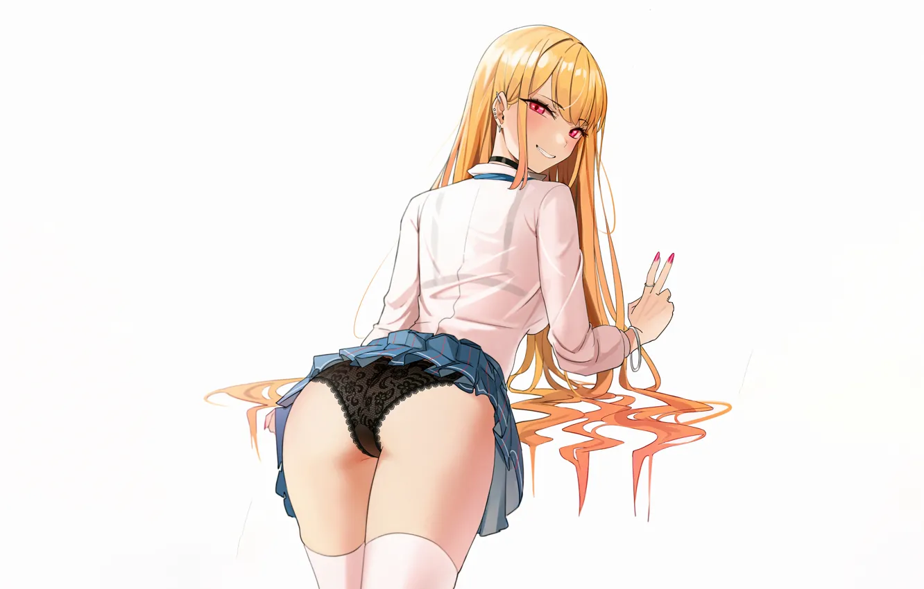 Фото обои girl, sexy, lingerie, ass, pantsu, panties, thighhighs, long hair