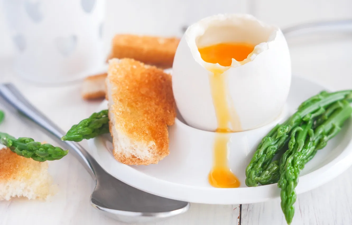 Фото обои яйцо, завтрак, тост, спаржа, всмятку