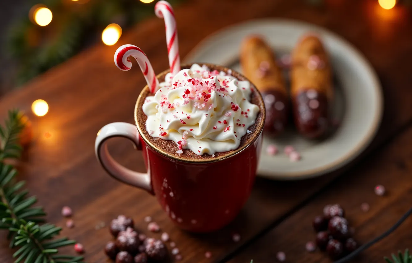 Фото обои украшения, Рождество, кружка, Новый год, Christmas, cup, какао, cookies