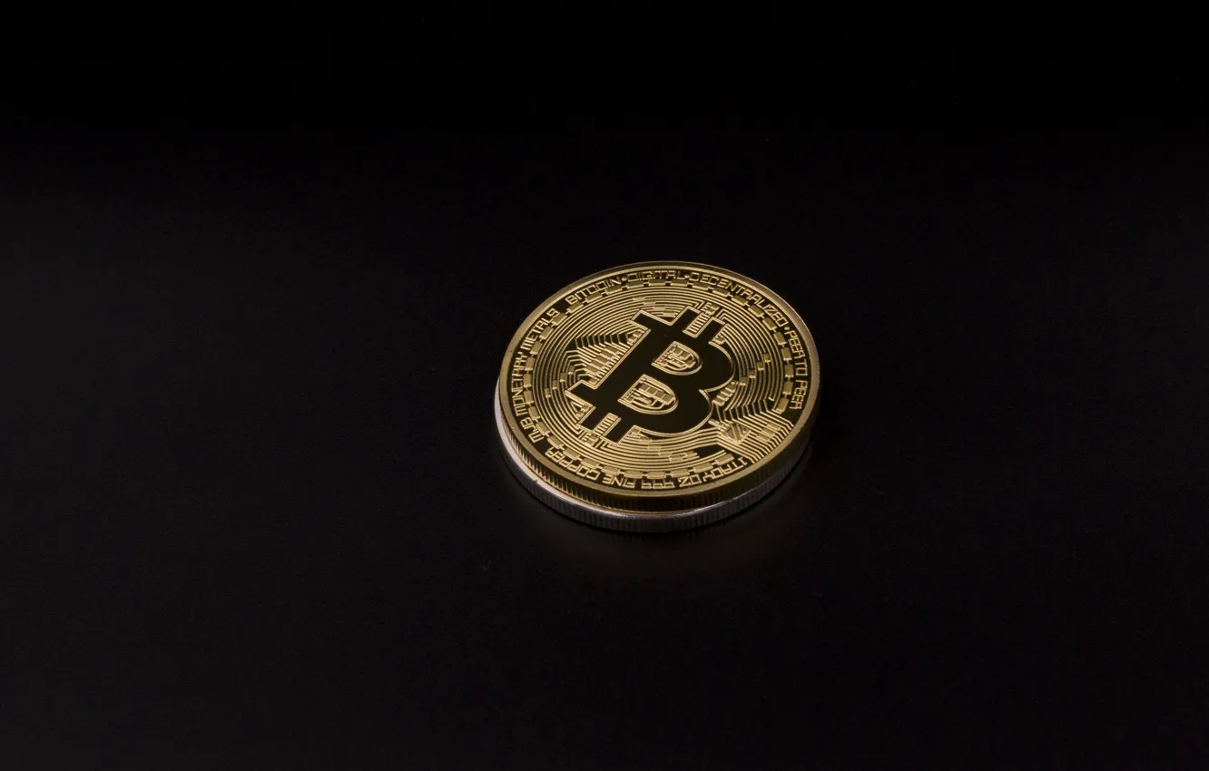 Фото обои gold, black, coin, bitcoin, биткоин, btc