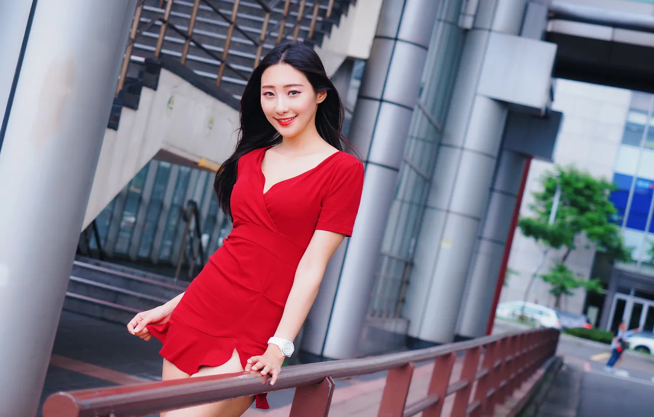 Фото обои девушка, улица, азиатка