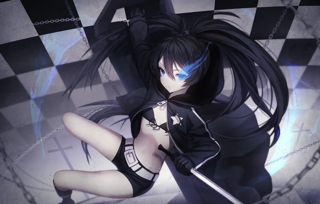 Фото обои Девушка, Меч, black rock shooter, kuroi mato, inosia