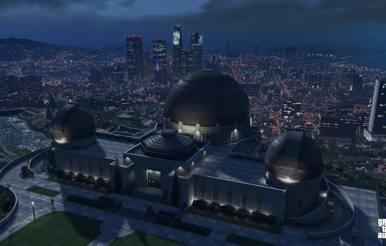 Фото обои ночь, город, обсерватория, Grand Theft Auto V, лос сантос, gta 5