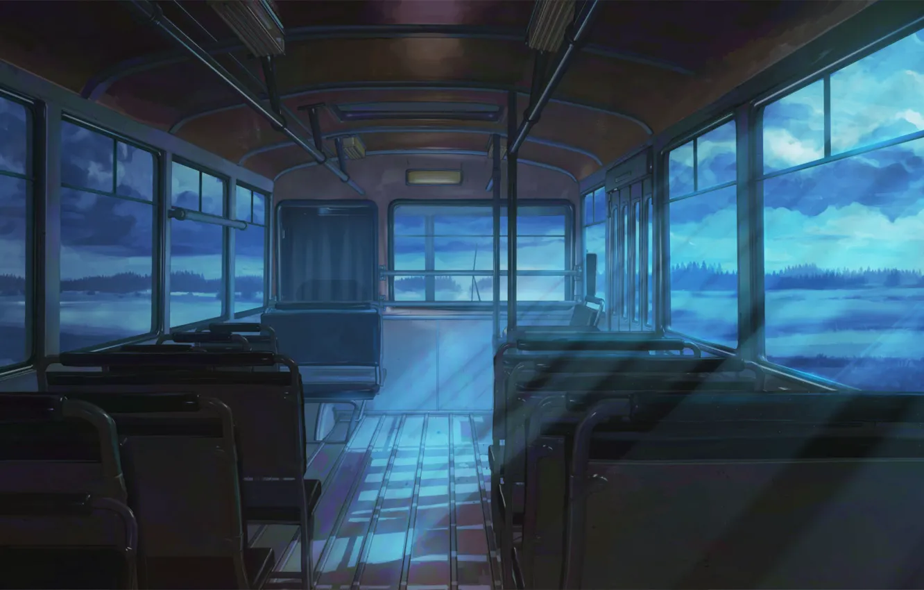 Фото обои ночь, автобус, everlasting summer, бесконечное лето, iichan-eroge