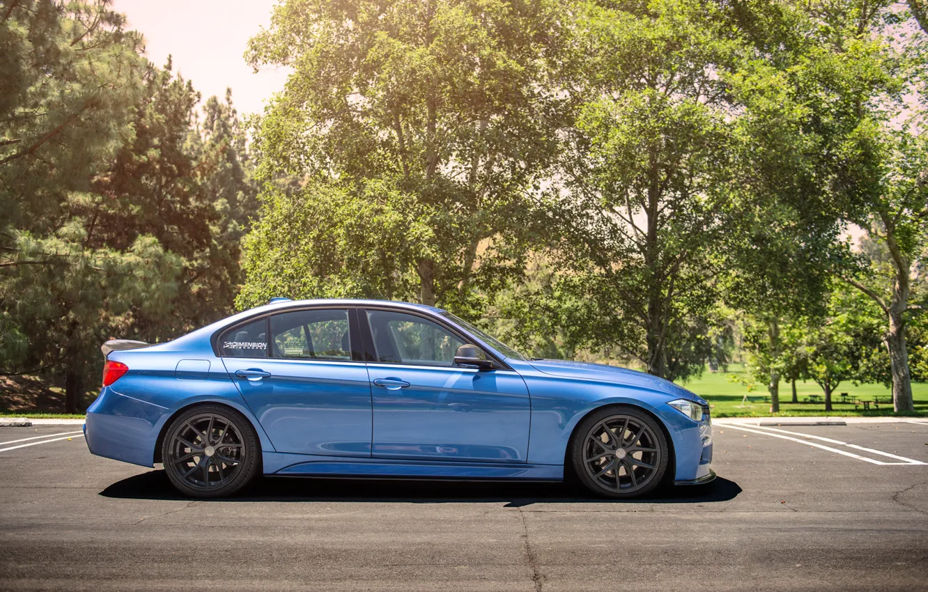 Фото обои BMW, wheels, side, Vorsteiner, blue, 328i, f30