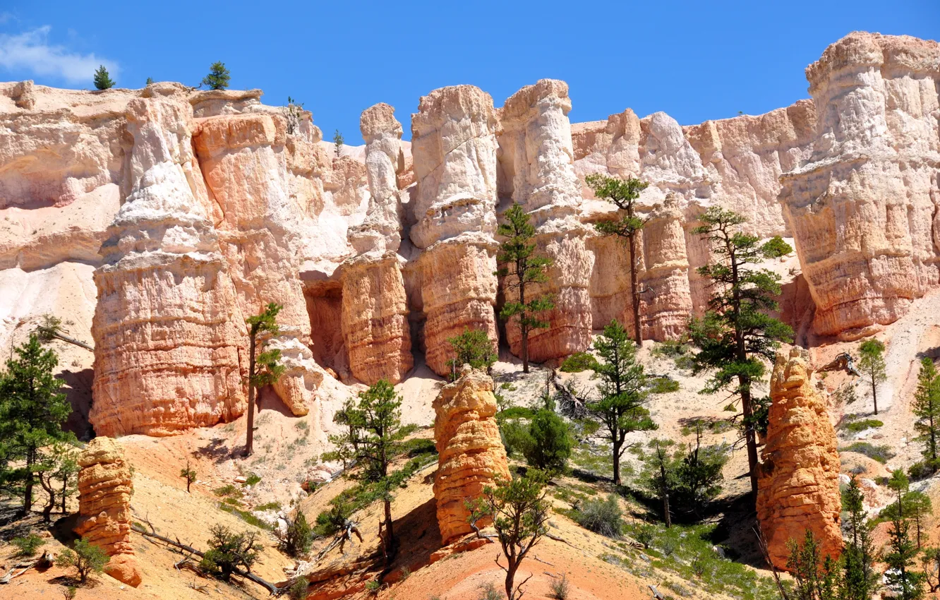 Фото обои небо, солнце, скалы, голубое, каньон, USA, Utah, Bryce Canyon