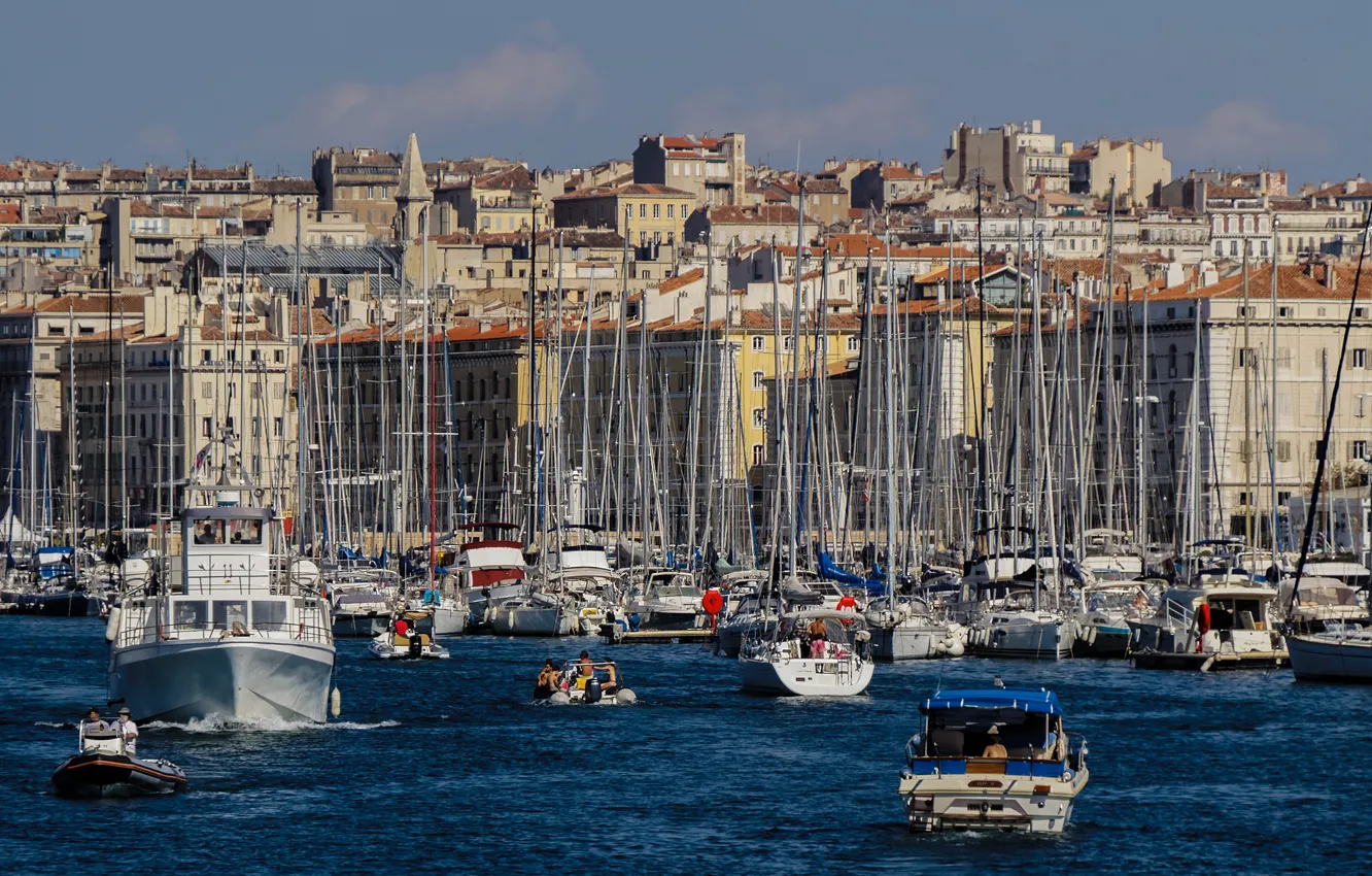 Фото обои море, лодка, Франция, дома, яхта, Марсель