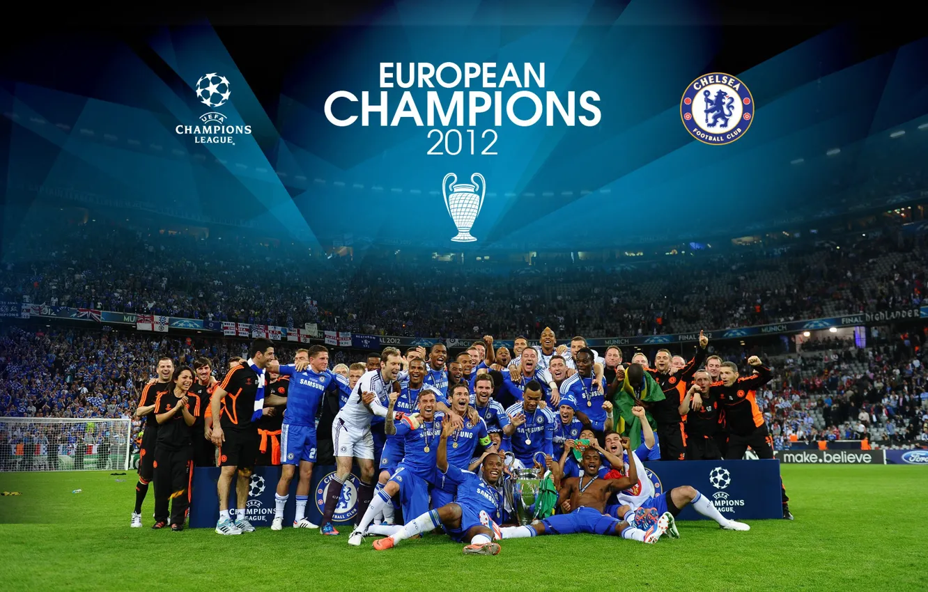 Фото обои wallpaper, sport, team, football, Chelsea FC, players, UEFA Champions League Winners