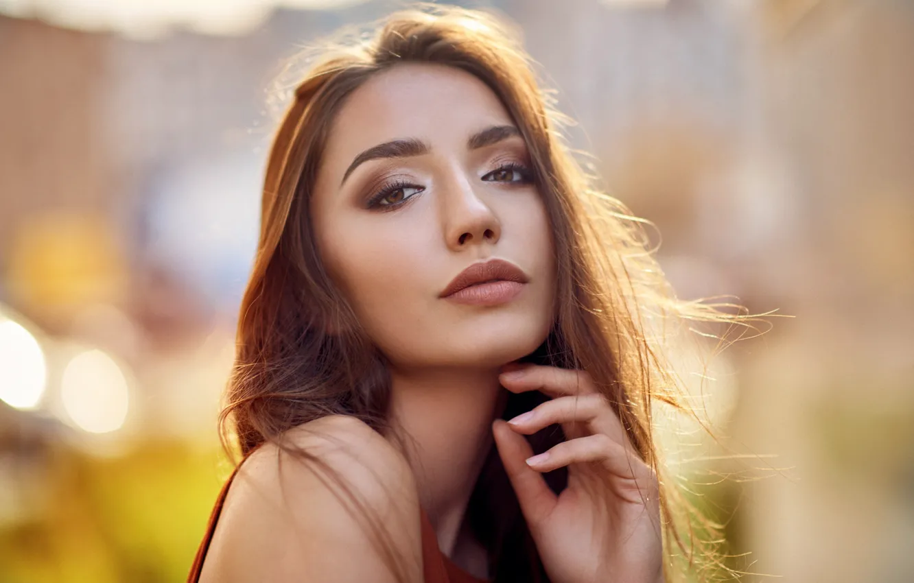 Фото обои солнце, модель, портрет, шатенка, красотка, боке, Karolina, Ariel Grabowski