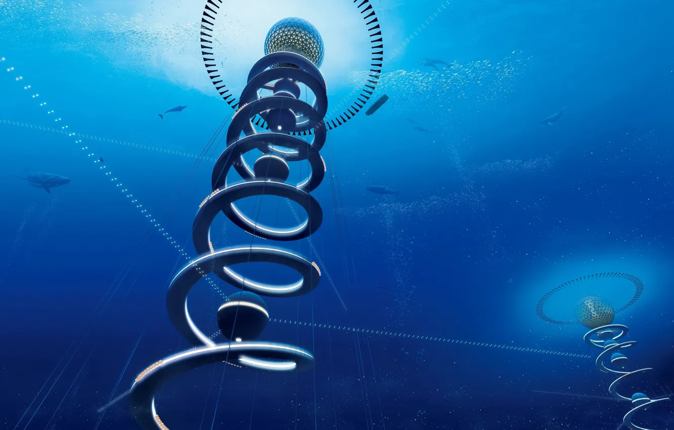 Фото обои город, проект, Shimizu Corporation, spiral housing under the sea, Japanese firm plans ocean city-spiral, подводный …
